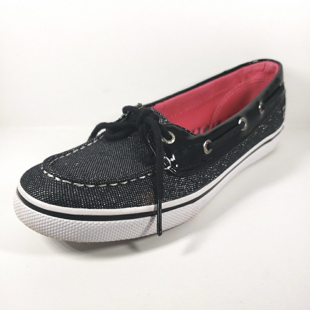 SPERRY Womens Black/Silver Glitter Top Slip On Shoes Size 4M